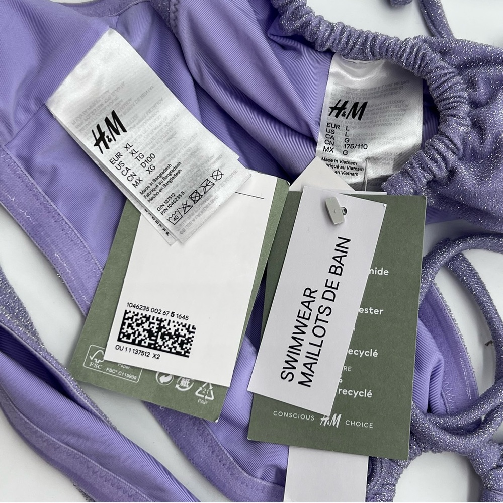 H&M Divided Lavender w/Metallic Shimmer Halter Neck/Drawstring Bikini Size XL/L - Picture 5 of 9